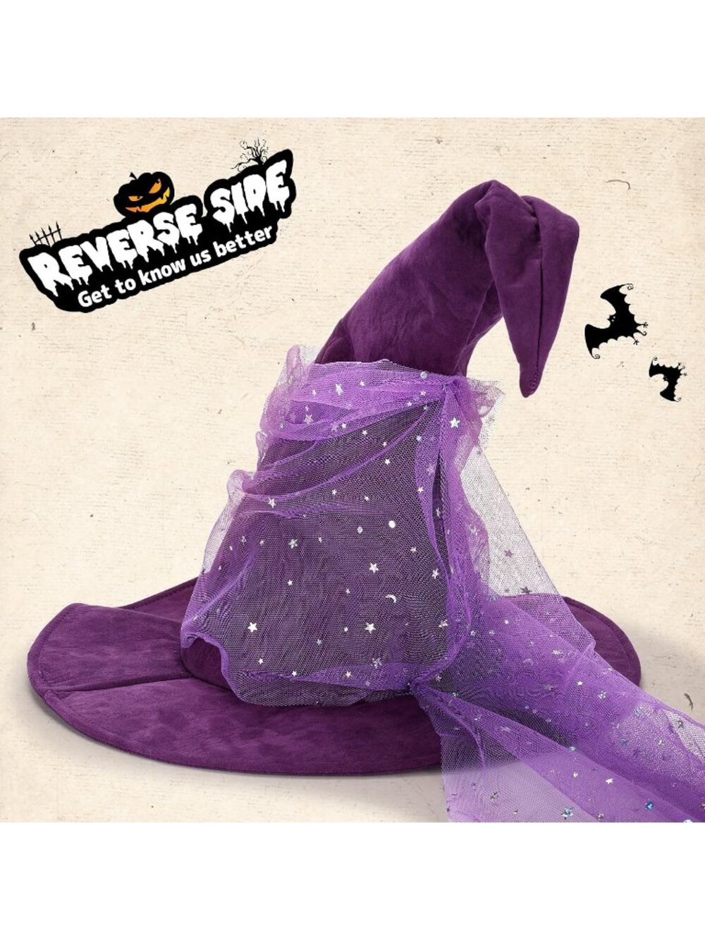 Women's Purple Mesh Halloween Witch Hats Cosplay Costume Accessory For Party - Picture 2 of 7